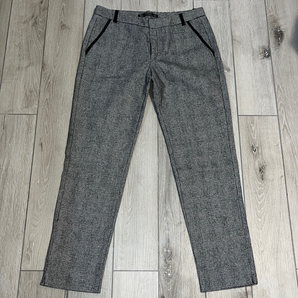Zara Trafaluc Trouser Herringbone Ankle Pants with faux leather detail